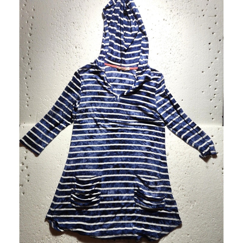 Dakini Sweater Womens XS Blue White Striped Long Sleeve Hooded Pockets Pull Over